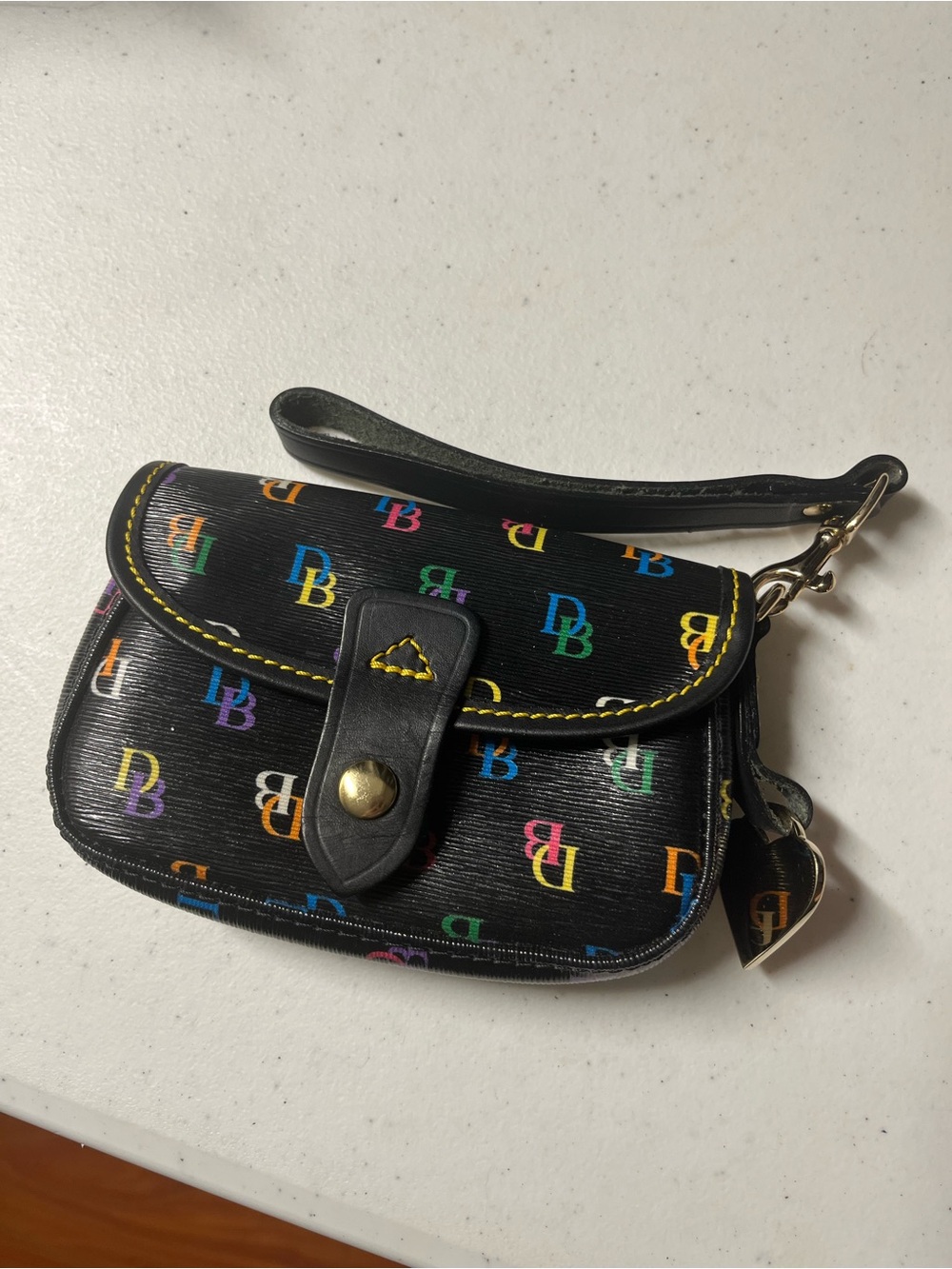 Dooney & Bourke Black Wristlet with Multicolor Logo DB75